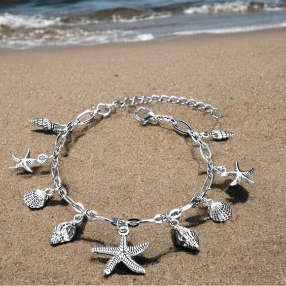 Summer Beach Style Starfish and Shell Anklet Adjustable Foot Jewelry. - Picture 3 of 7